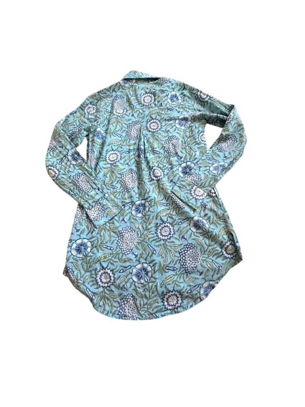Pacific & Rose Womens Floral Button Front Blouse-Roll Tab Sleeves-Blue-M-GUC - Picture 6 of 7